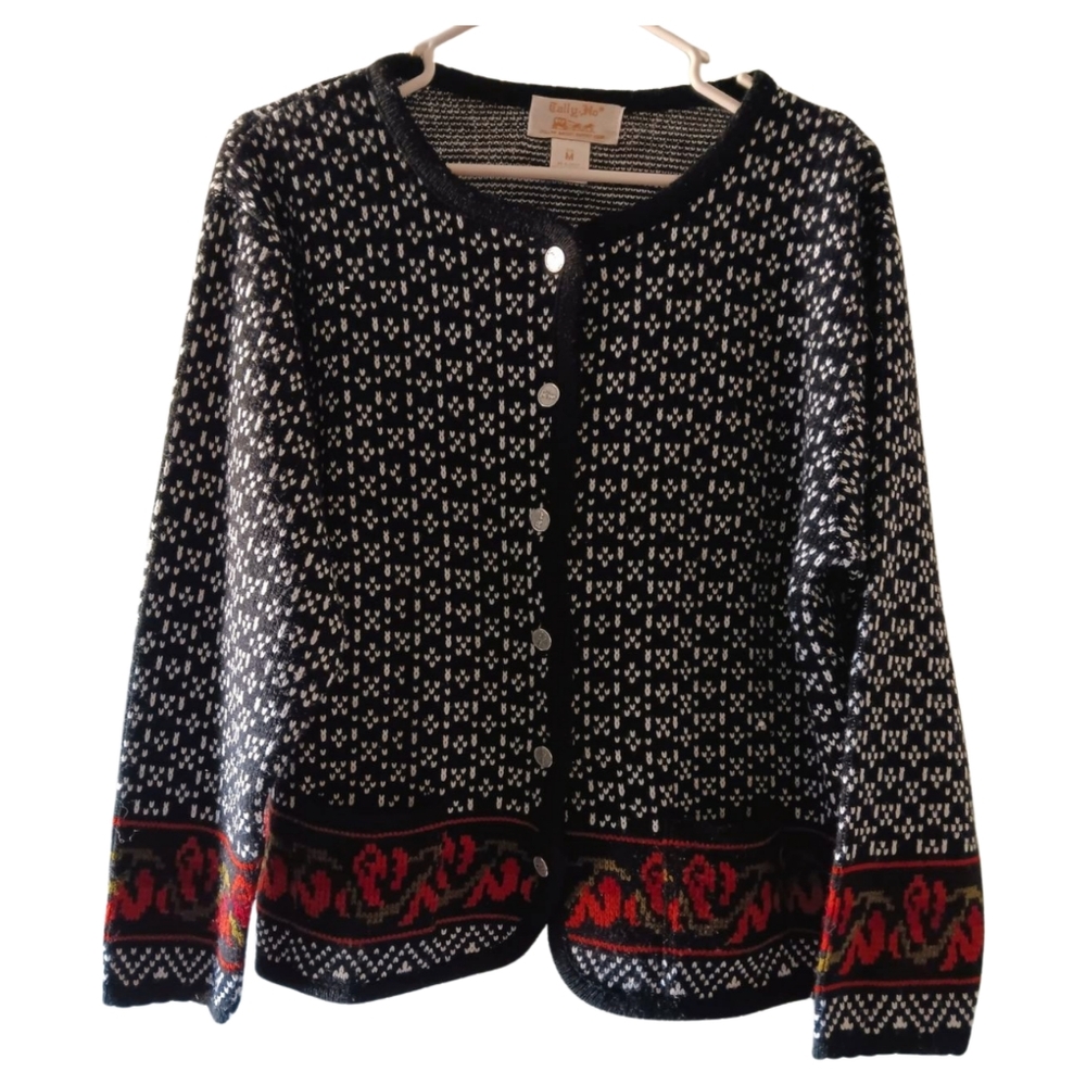 Womens M Tally Ho Polka Dot Knit Cardigan Sweater